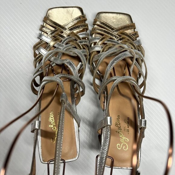 Seychelles Charter Heels Strappy Sandals Size 8.5 Leather Silver - Picture 10 of 16